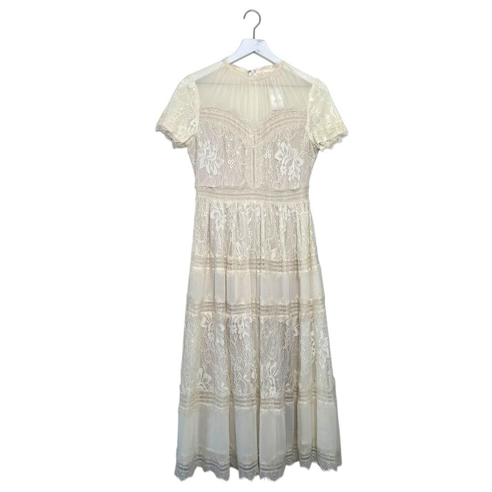 NWT Böhme Short Sleeve Lace Midi Dress Ivory Size Small